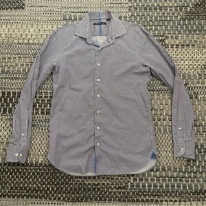 Men’s Hammer Made Long Sleeve Button Down Shirt, Blue Black White Check, Neck 16